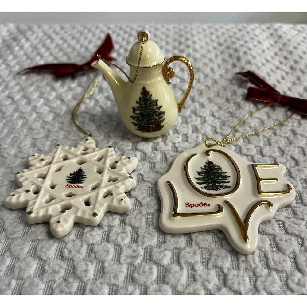 Spode Christmas Tree Ornaments Teapot Snowflake Love Holiday‎ Decoration
